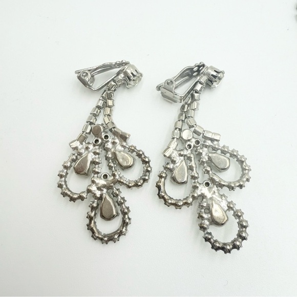 Vintage Clear Crystal Floral Shaped Bib Necklace Clip on Earrings Sets - Picture 6 of 12